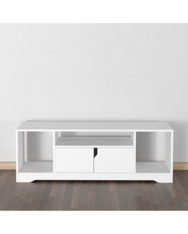 Meuble TV design 3 niches placard 2 portes panneaux particules blanc
