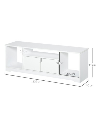 Meuble TV design 3 niches placard 2 portes panneaux particules blanc