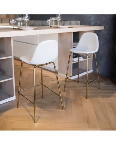 Lot de 2 chaises pour îlot central 65 cm en cuir synthétique blanc