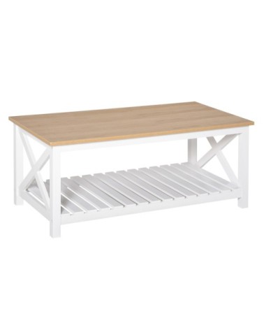 Table basse rectangulaire étagère à lattes plateau chêne clair blanc