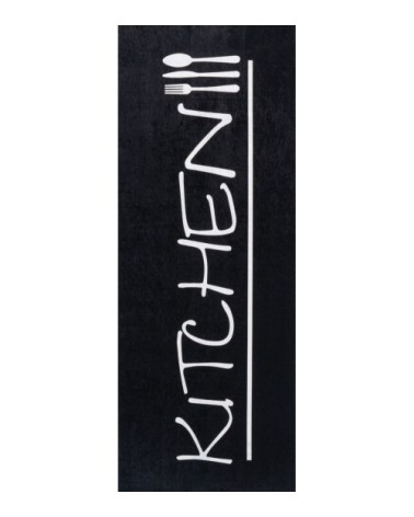 Tapis de cuisine noir motif kitchen 80x150