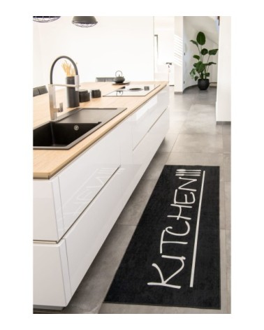 Tapis de cuisine noir motif kitchen 80x150