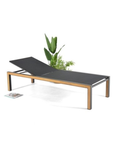 Chaise longue haute en aluminium et teck