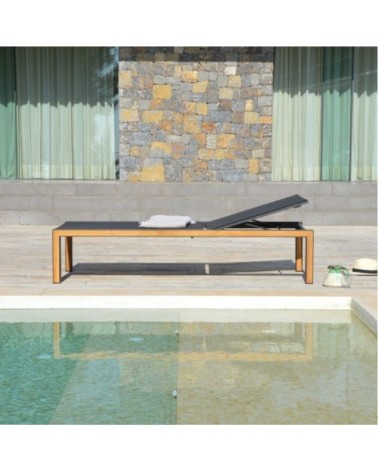 Chaise longue haute en aluminium et teck