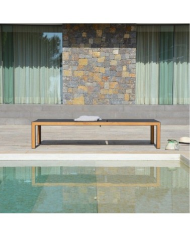 Chaise longue haute en aluminium et teck