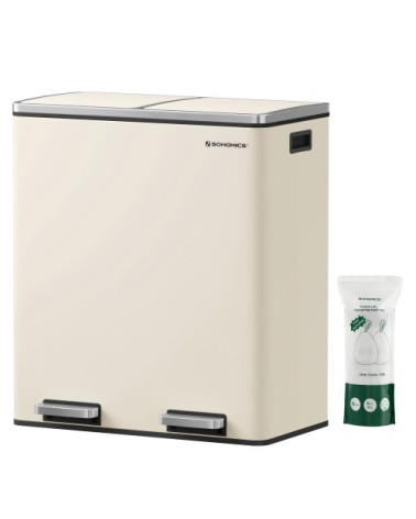 Poubelle cuisine poubelle de tri 2 x 30L acier crème avec 15 sacs