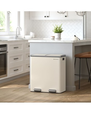Poubelle cuisine poubelle de tri 2 x 30L acier crème avec 15 sacs