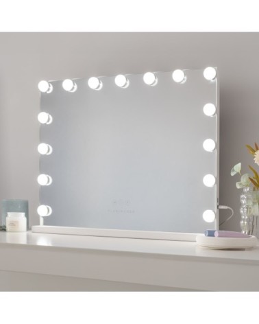 Miroir Maquillage Lumineux 15 LED 3 Modes 58x46x12cm Blanc