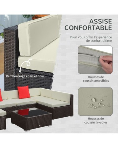 Salon de jardin 7 pièces modulables résine tressée brun foncé