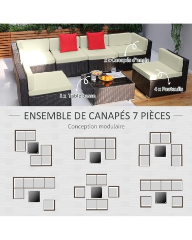Salon de jardin 7 pièces modulables résine tressée brun foncé