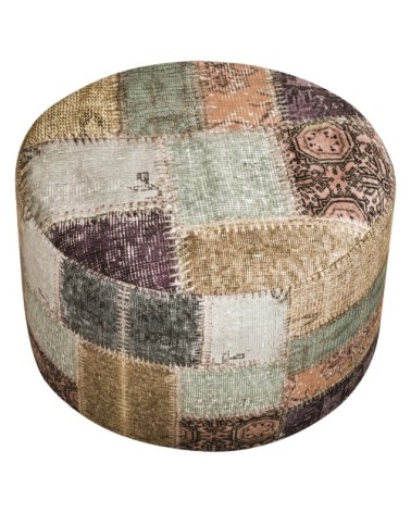 Pouf rond impression digitale vintage tons de brun 50x30cm