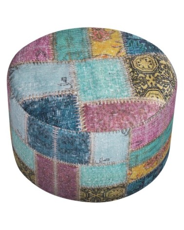 Pouf rond impression digitale vintage multicolore 50x30cm