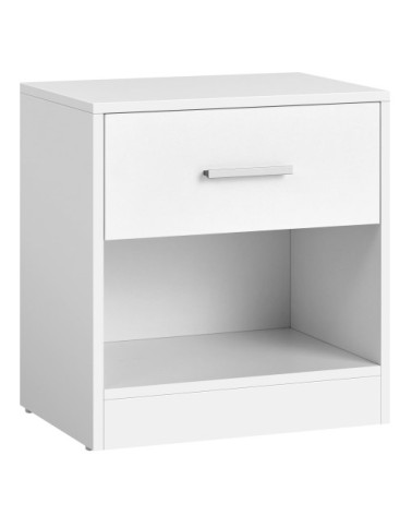 Table de chevet avec tiroir et compartiment ouvert blanc