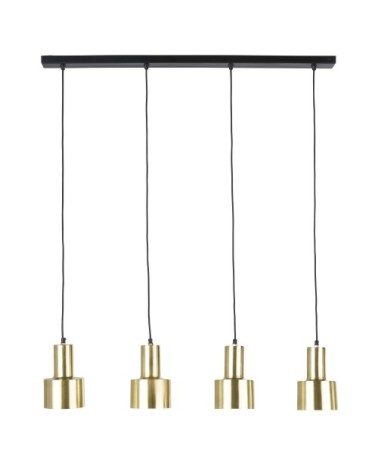 Suspension 4 abat-jours en laiton doré et support en métal noir 94x127