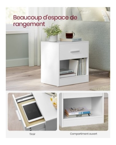 Table de chevet avec tiroir et compartiment ouvert blanc