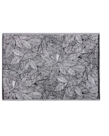Tapis en polypropylène noir imprimé feuilles blanches 180x270, OEKO-TEX®
