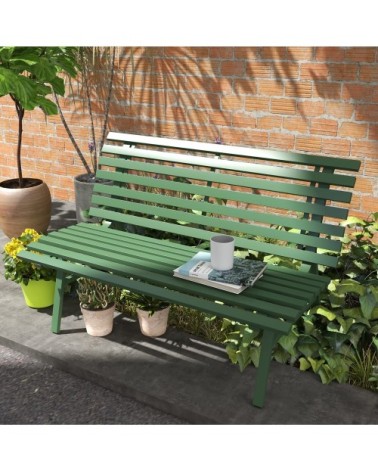 Banc de jardin 2 places assise dossier à lattes alu vert