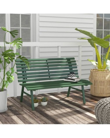 Banc de jardin 2 places assise dossier à lattes alu vert