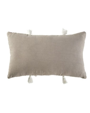 Coussin en coton recyclé tissé taupe avec pompons 30x50