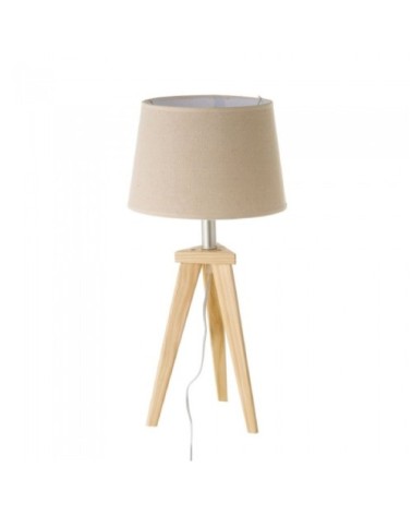 Lampe à Poser Trépied en Bois et Abat-jour Beige - H55.5cm