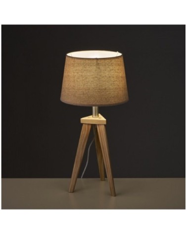 Lampe à Poser Trépied en Bois et Abat-jour Beige - H55.5cm
