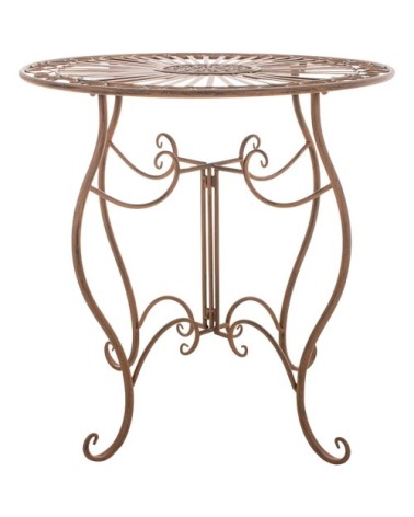 Table de jardin avec plateau rond en metall Marron antique
