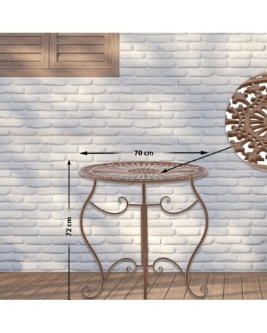 Table de jardin avec plateau rond en metall Marron antique