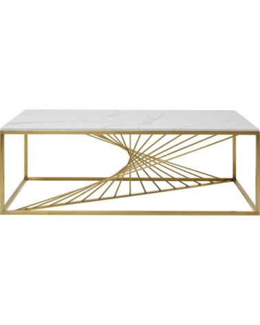 Table basse en verre effet marbre et acier doré 140x70