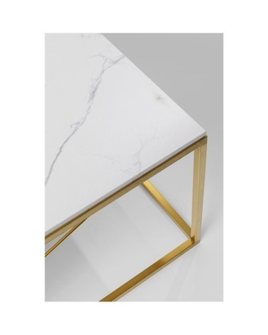 Table basse en verre effet marbre et acier doré 140x70