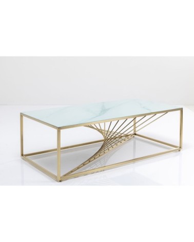 Table basse en verre effet marbre et acier doré 140x70