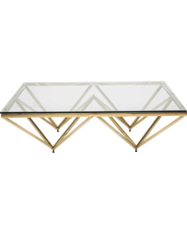 Table basse carrée en acier doré et verre