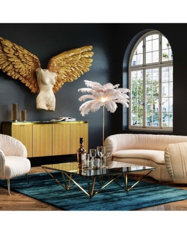 Table basse carrée en acier doré et verre