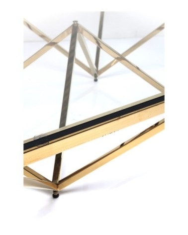 Table basse carrée en acier doré et verre