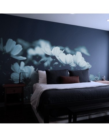 Papier peint panoramique fleurs de cosmos 170 x 250  bleu