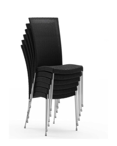 Chaise repas empilable en acier et fibre synthétique noire
