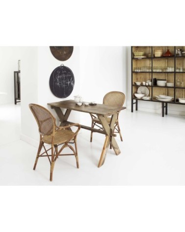 Fauteuil repas empilable en rotin antique