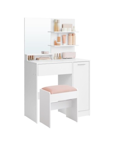 Coiffeuse avec tabouret miroir et porte blanc