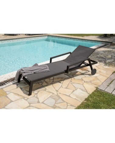 Bain de soleil en aluminium et toile plastifiée anthracite