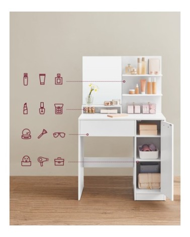 Coiffeuse avec tabouret miroir et porte blanc