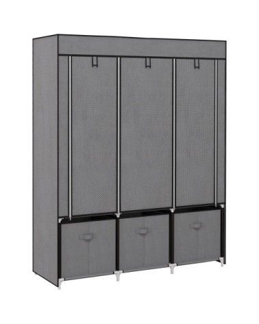 Armoire penderie pliable 5 étagères 2 tringles 3 tiroirs tissu gris