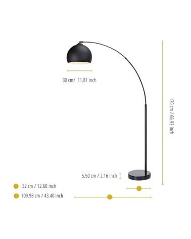 Lampadaire arco, Noir, 170cm
