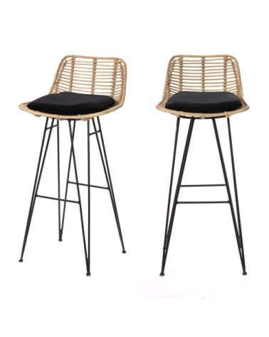 Lot de 2 chaises de bar design en rotin 75cm