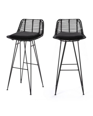 Lot de 2 chaises de bar design en rotin 75cm noir