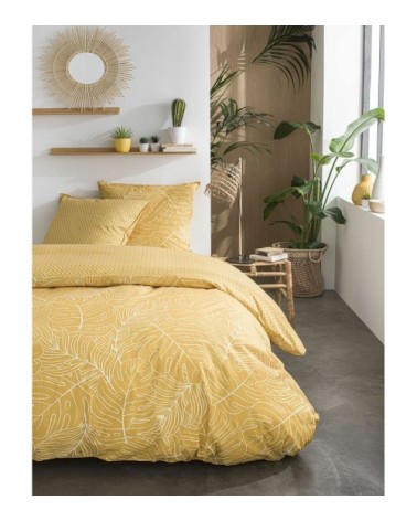 Parure de lit 2 personnes imprimé floral en Coton Jaune 220x240 cm