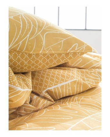 Parure de lit 2 personnes imprimé floral en Coton Jaune 220x240 cm