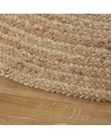 Tapis tressé ovale en jute beige, 140x200