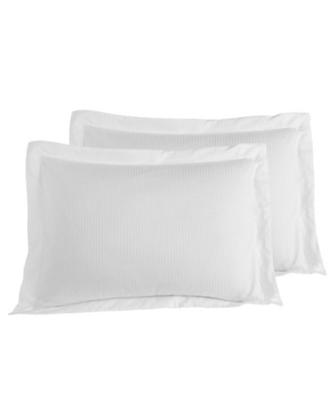 Lot de 2 taies d'oreiller rayées en satin de blanc 50x70 cm