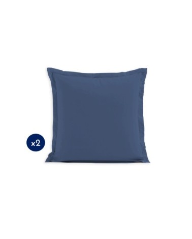 Lot de 2 taies carrées 100% coton - Bleu - 63x63 cm