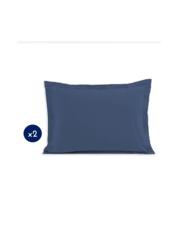 Lot de 2 taies rectangulaires 100% coton - Bleu - 50x70 cm