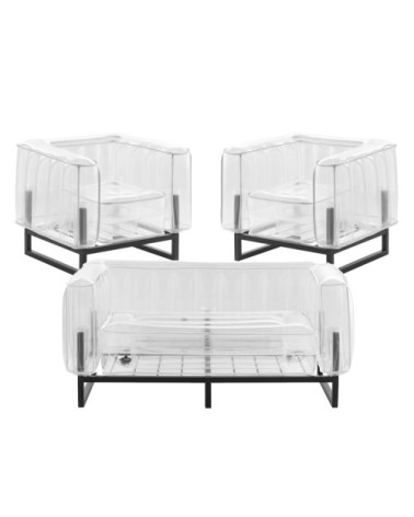 Salon de jardin design, 1 canapé et 2 fauteuils Passepoil blanc